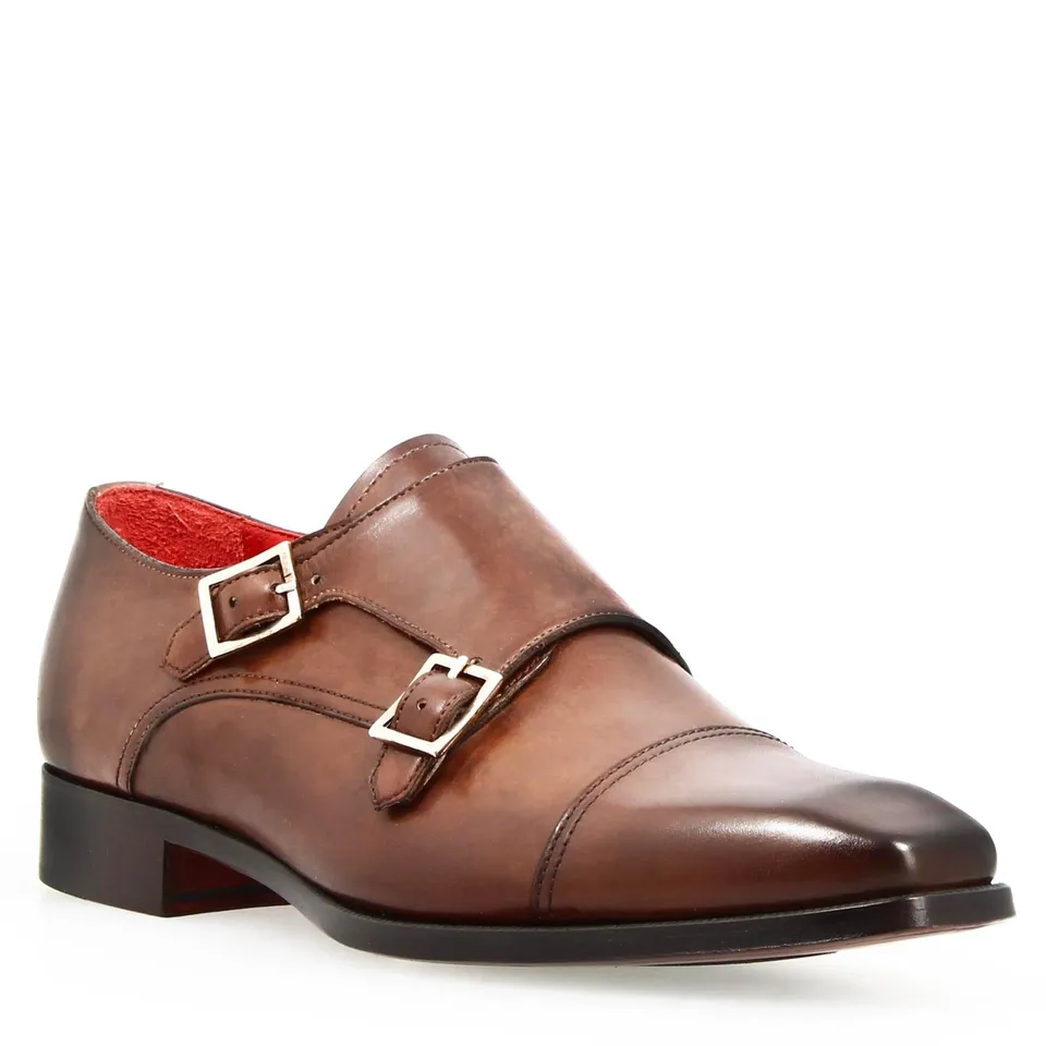 Leonardo Shoes Achille Marrone francesine uomo doppia fibbia