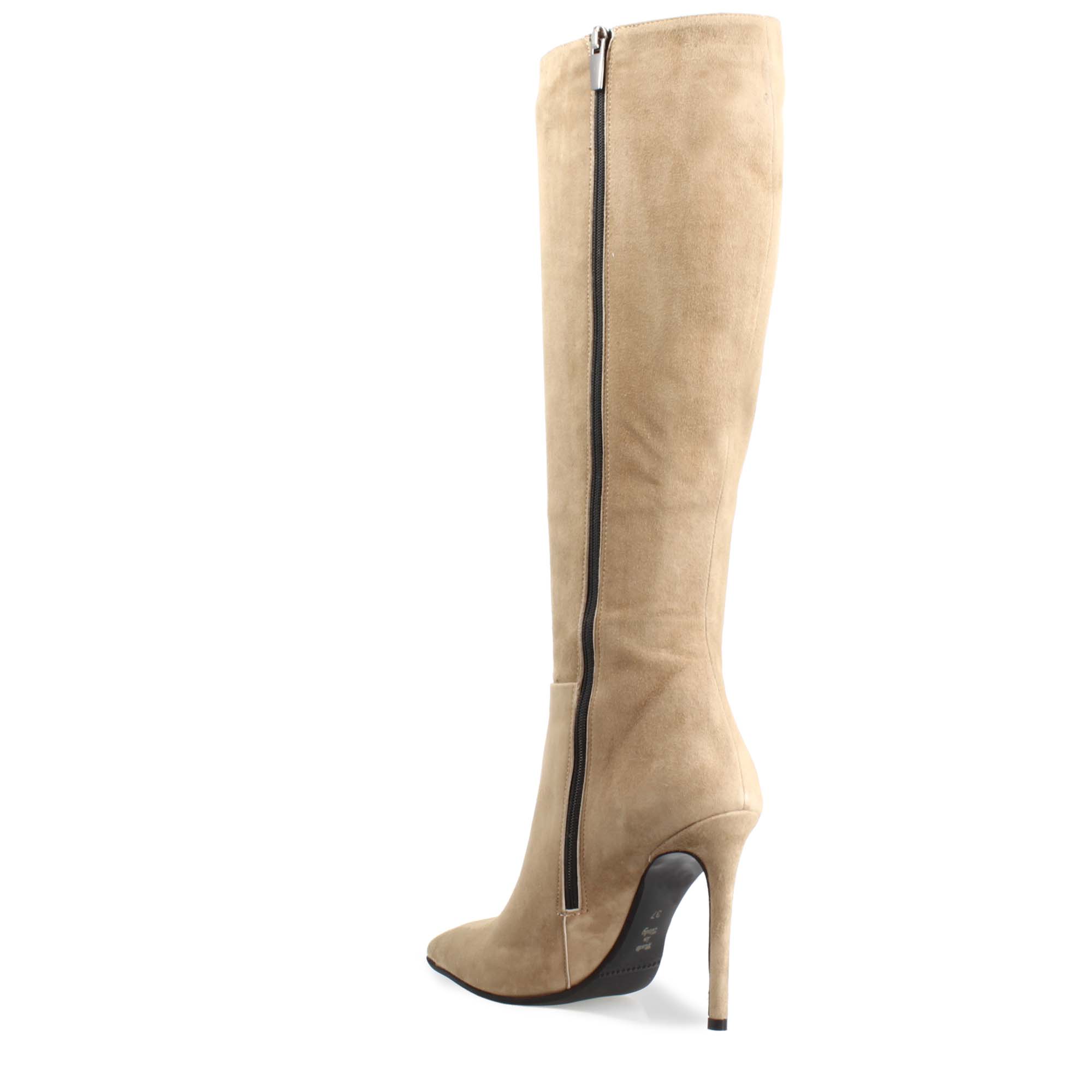 Leonardo Shoes stivali donna camoscio beige tacco 12