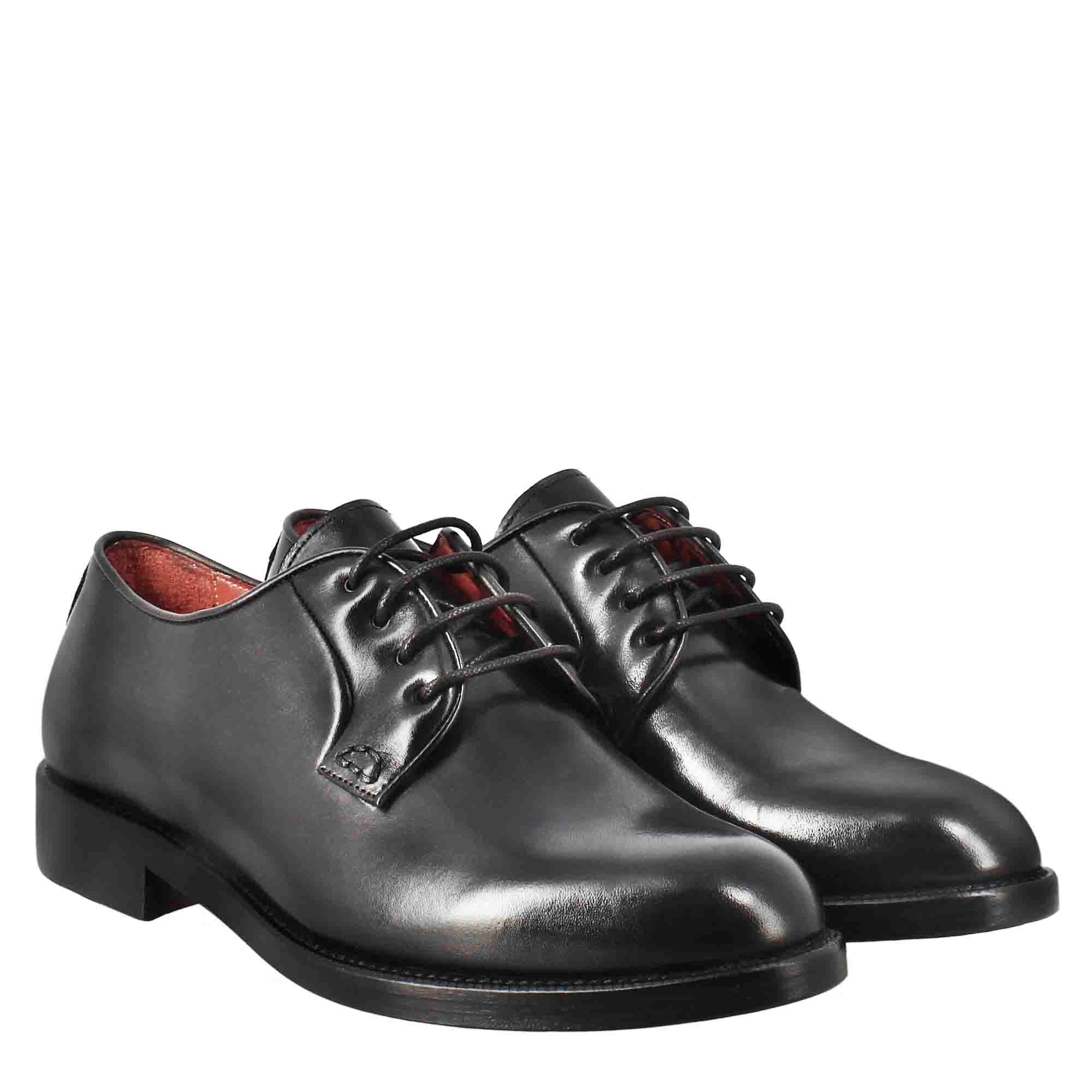 Leonardo Shoes Scarpe Stringate Donna derby pelle nero cuoio