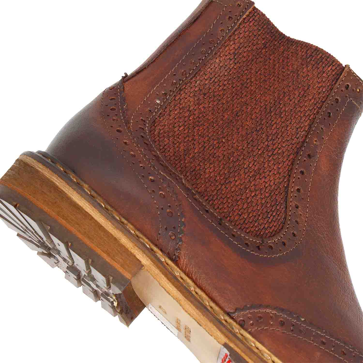 Leonardo Shoes Basilio Stivaletto Chelsea Brogue Pelle Marrone