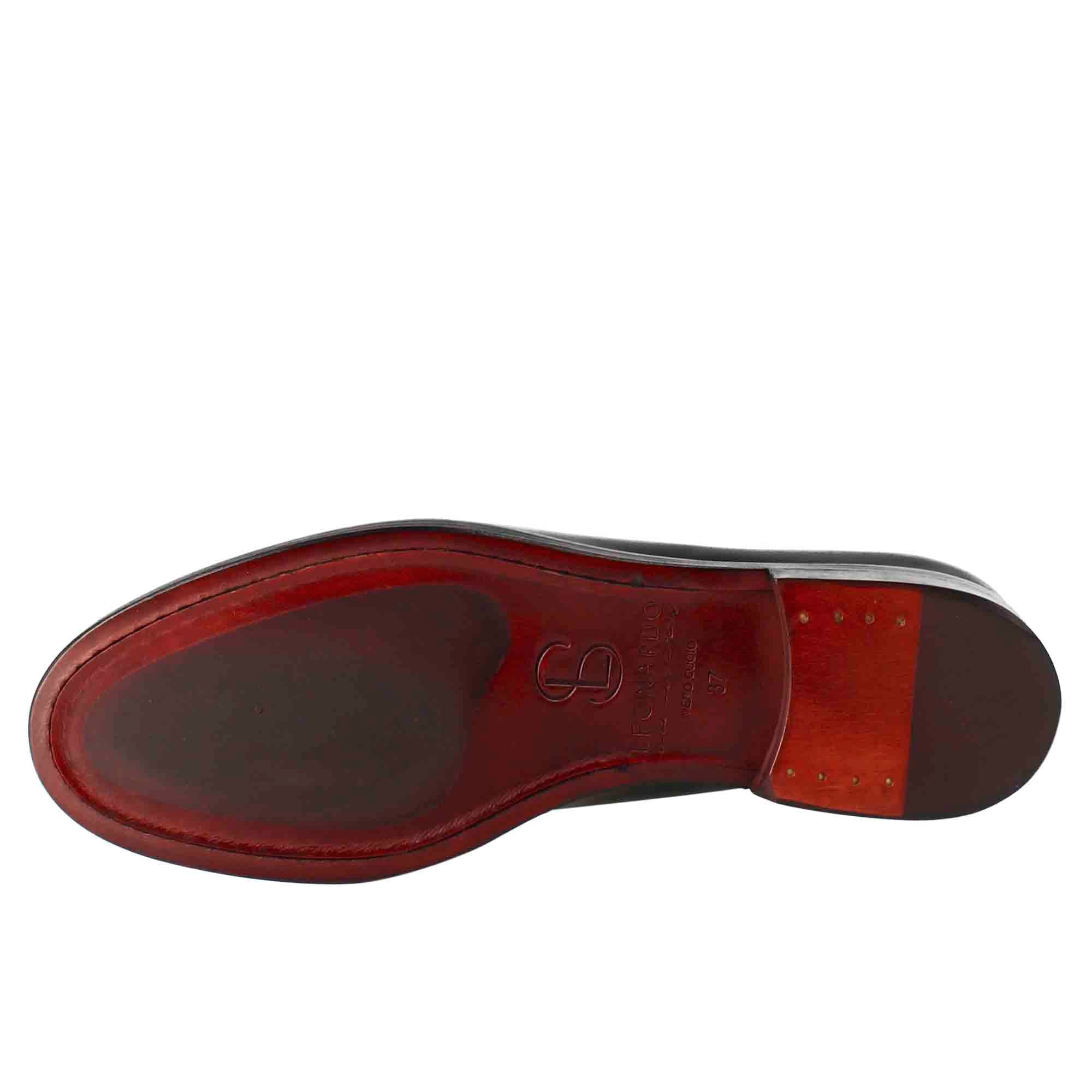 Leonardo Shoes mocassini donna nero pelle fibbia artigianali