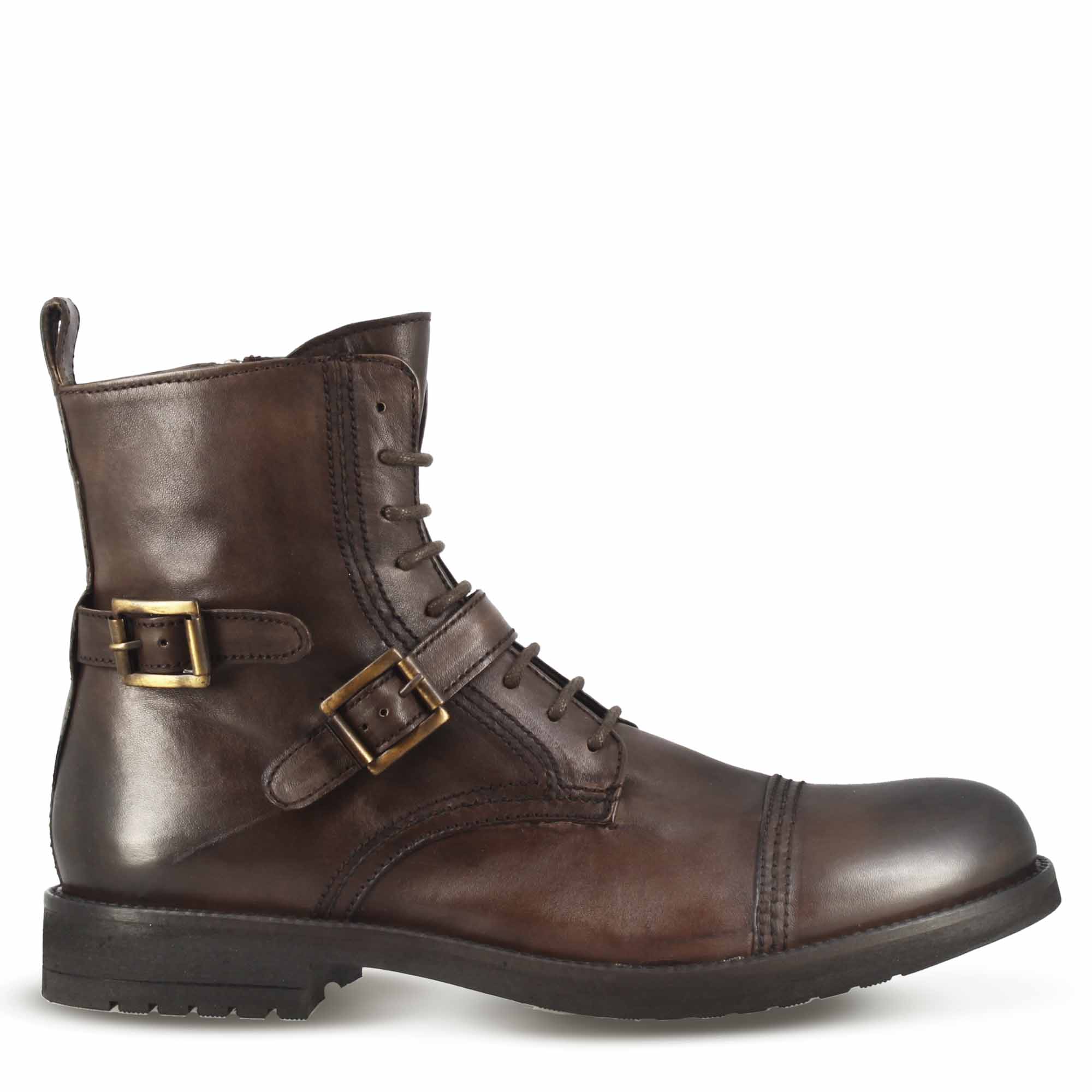 Leonardo Shoes anfibio uomo pelle marrone scuro suola gomma