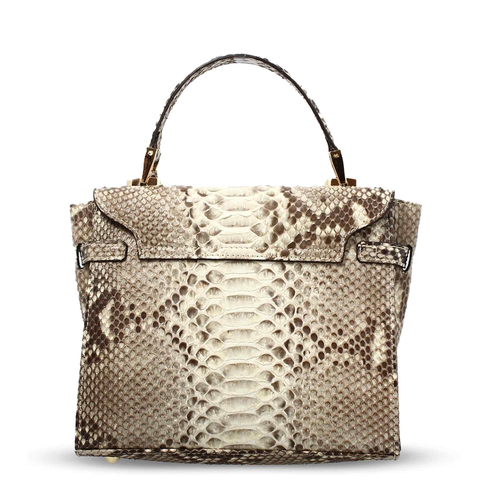 Leonardo Shoes borsa mano donna pitone marrone 25 cm