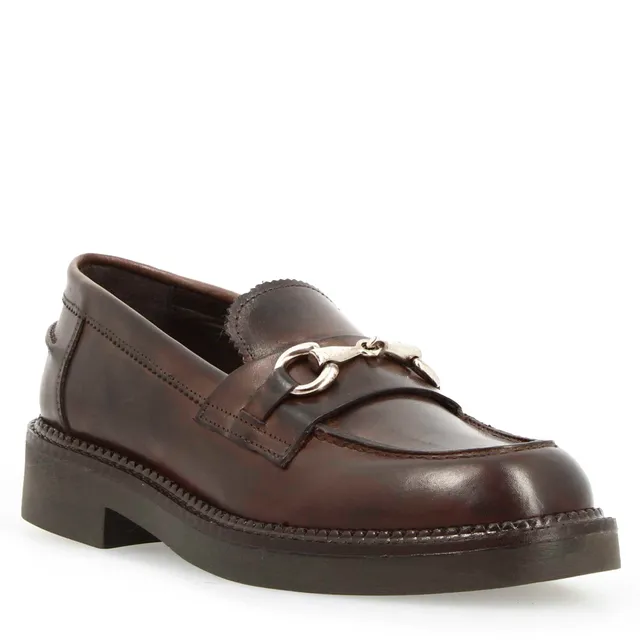 Leonardo Shoes Mocassini Donna Pelle Marrone Scuro Fibbia Tacco 3cm