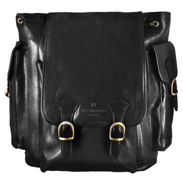 Leonardo Shoes Zaino Uomo Pelle Nero Multitasche