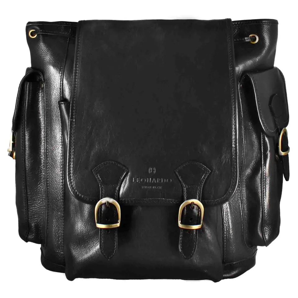 Leonardo Shoes Zaino Uomo Pelle Nero Multitasche