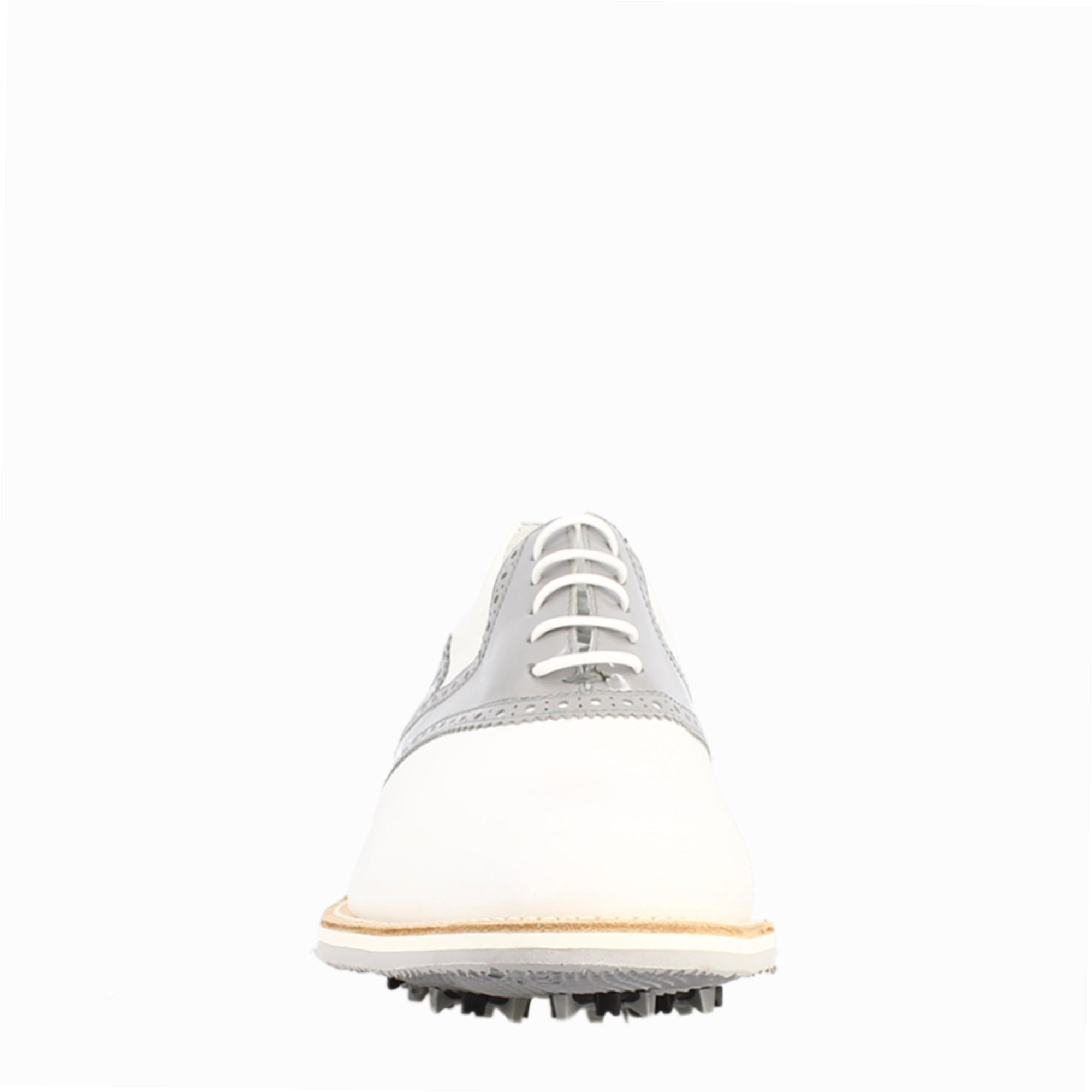 Leonardo Shoes Golf Scarpe da Golf Pelle Bianco Grigio Tacchetti