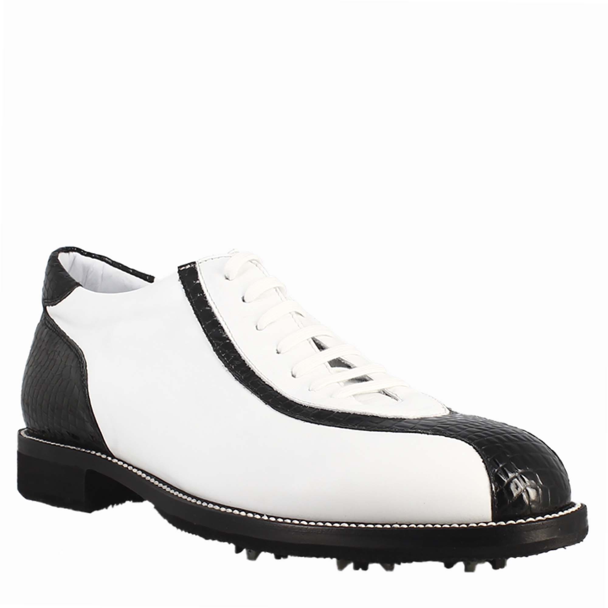 Leonardo Shoes Golf Scarpe Golf Pelle Bianco Cocco Nero