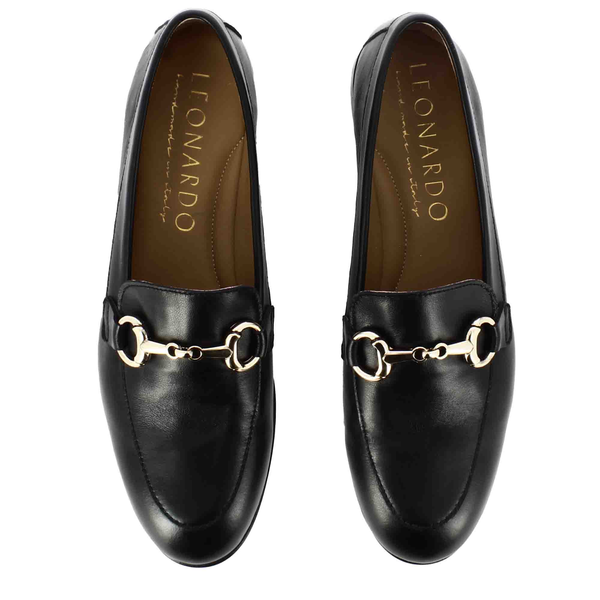 Leonardo Shoes Mocassini Donna Nero Pelle Morsetto Tacco 1