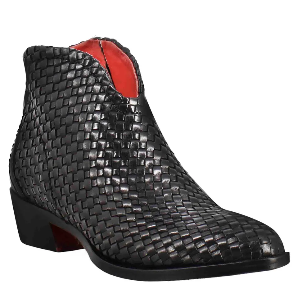 Leonardo Shoes Stivaletti Donna Pelle Nera Intrecciata Tacco