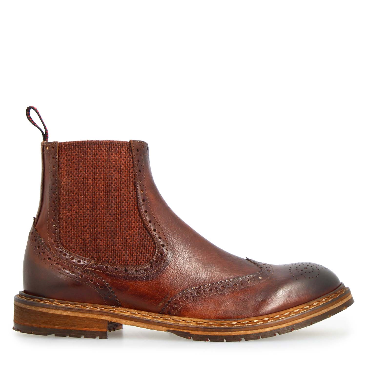 Leonardo Shoes Basilio Stivaletto Chelsea Brogue Pelle Marrone