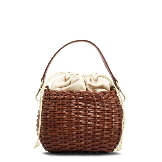 Leonardo Shoes Canestra XS Borsa Pelle Intrecciata Marrone