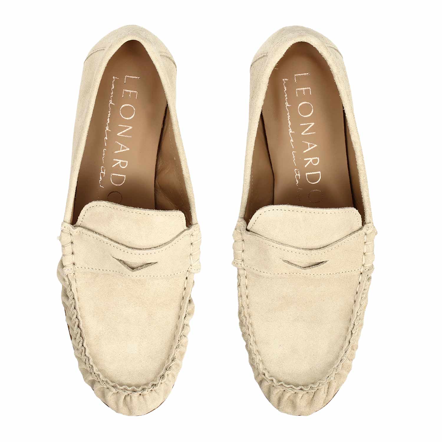 Leonardo Moka Mocassini Donna Camoscio Beige Suola Thunit