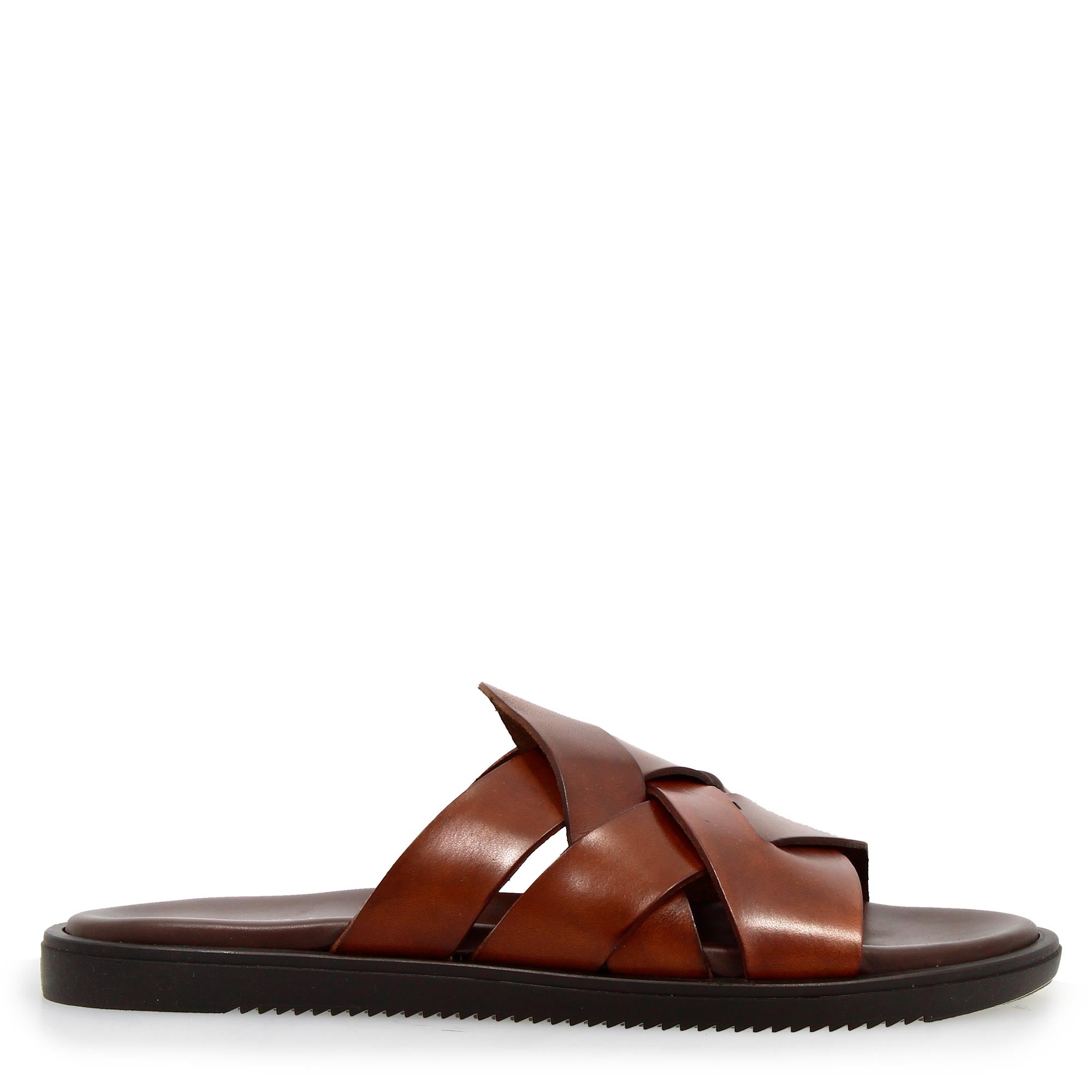 Leonardo Shoes sandali uomo pelle marrone fasce incrociate