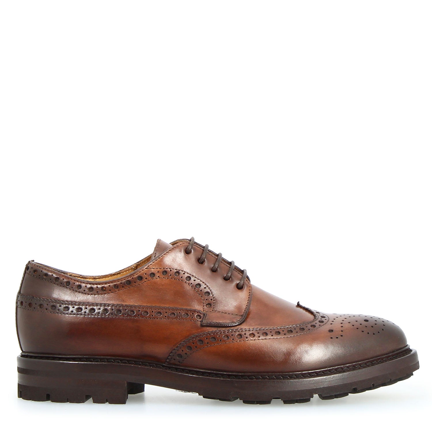 Leonardo Shoes Massimo Derby Brogue Marrone Pelle