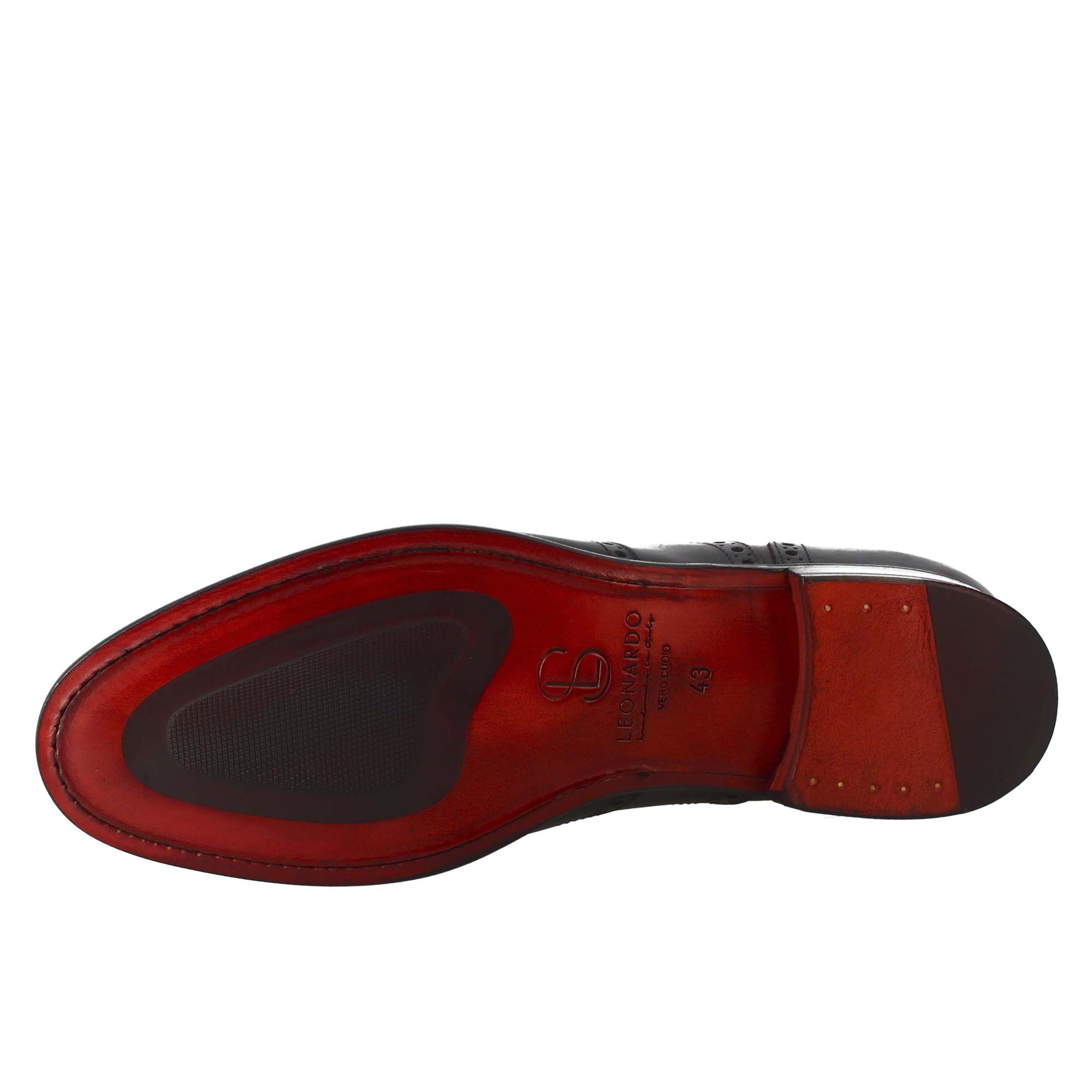 Leonardo Shoes Oxford Brogue Nero Pelle Francesina Uomo