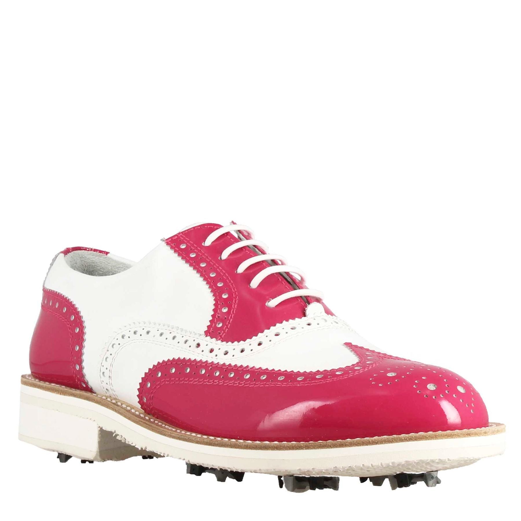 Leonardo Shoes Golf scarpe golf pelle bianco rosa