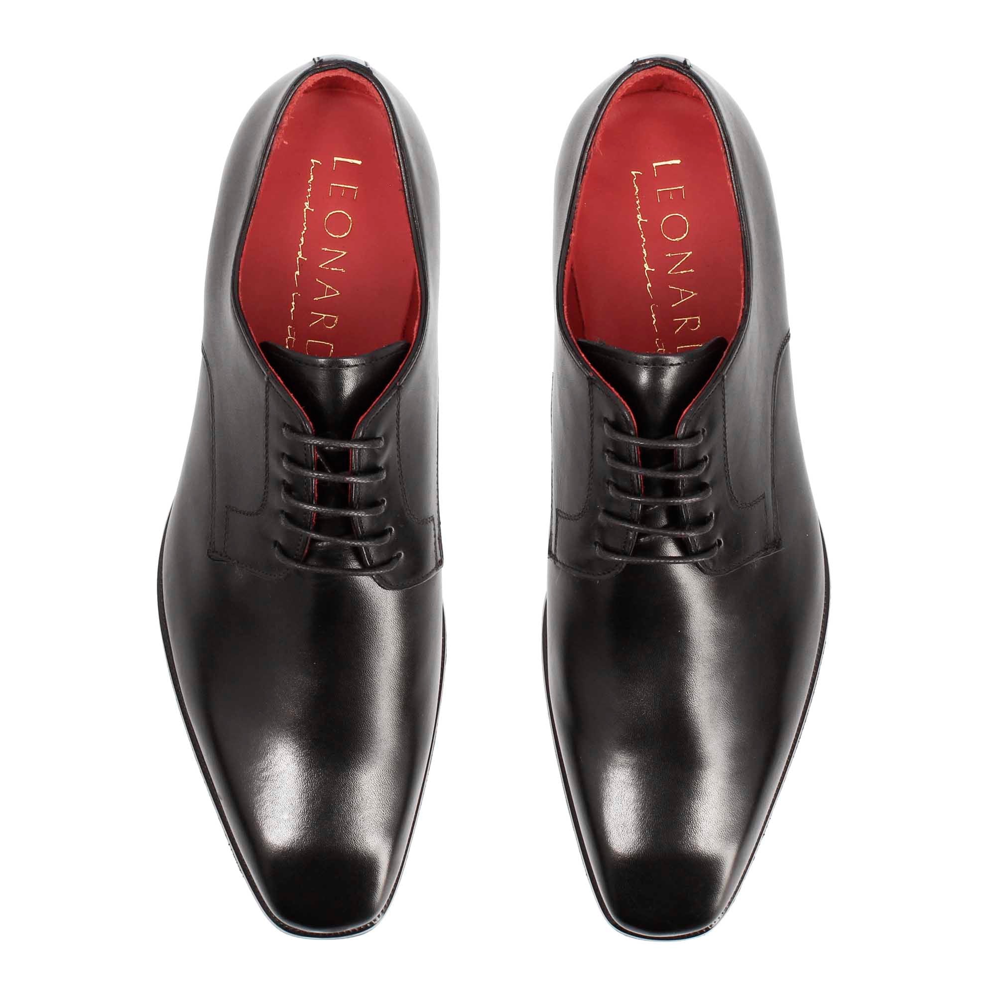 Leonardo Shoes Francesine Derby Uomo Pelle Nero Punta Squadrata