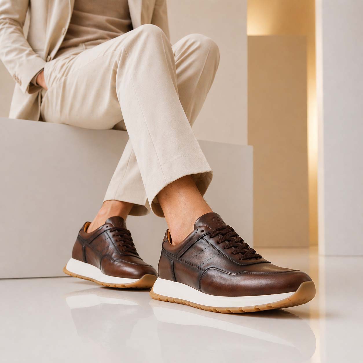 Leonardo Shoes Ateneo Sneaker Pelle Marrone Scuro Degradé