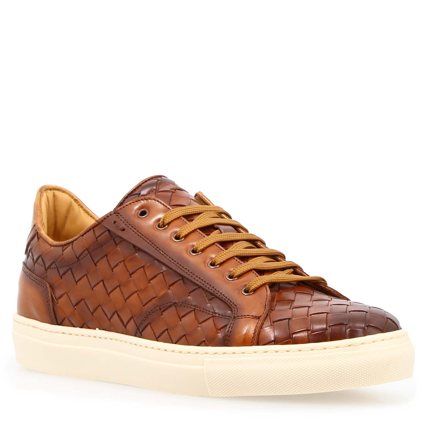 Leonardo Icaro Marrone Sneakers Uomo Pelle Intrecciata