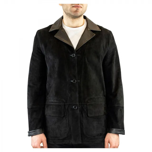 Leonardo Shoes Giacca Pelle Uomo Nera Reversibile Renna