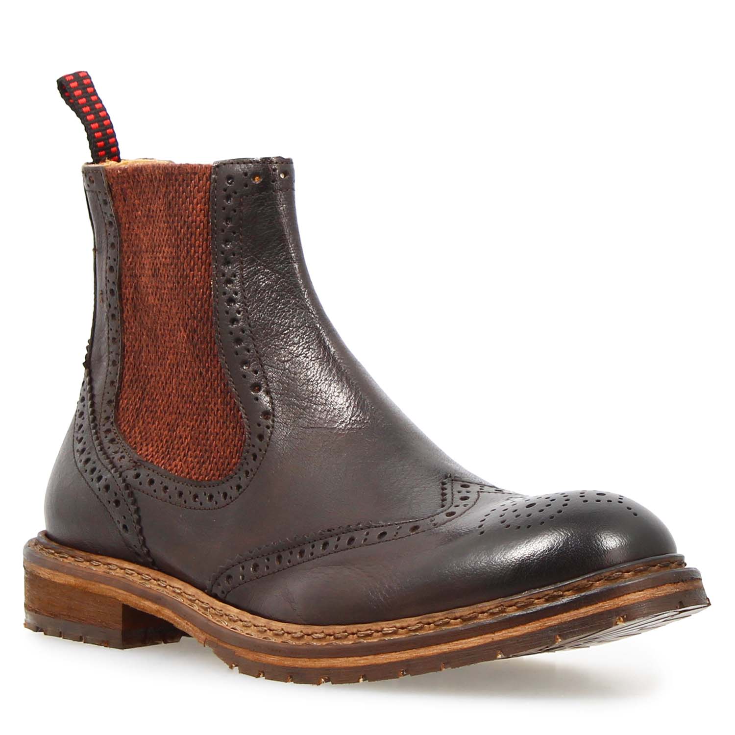 Leonardo Shoes Basilio stivaletto Chelsea pelle marrone scuro brogue