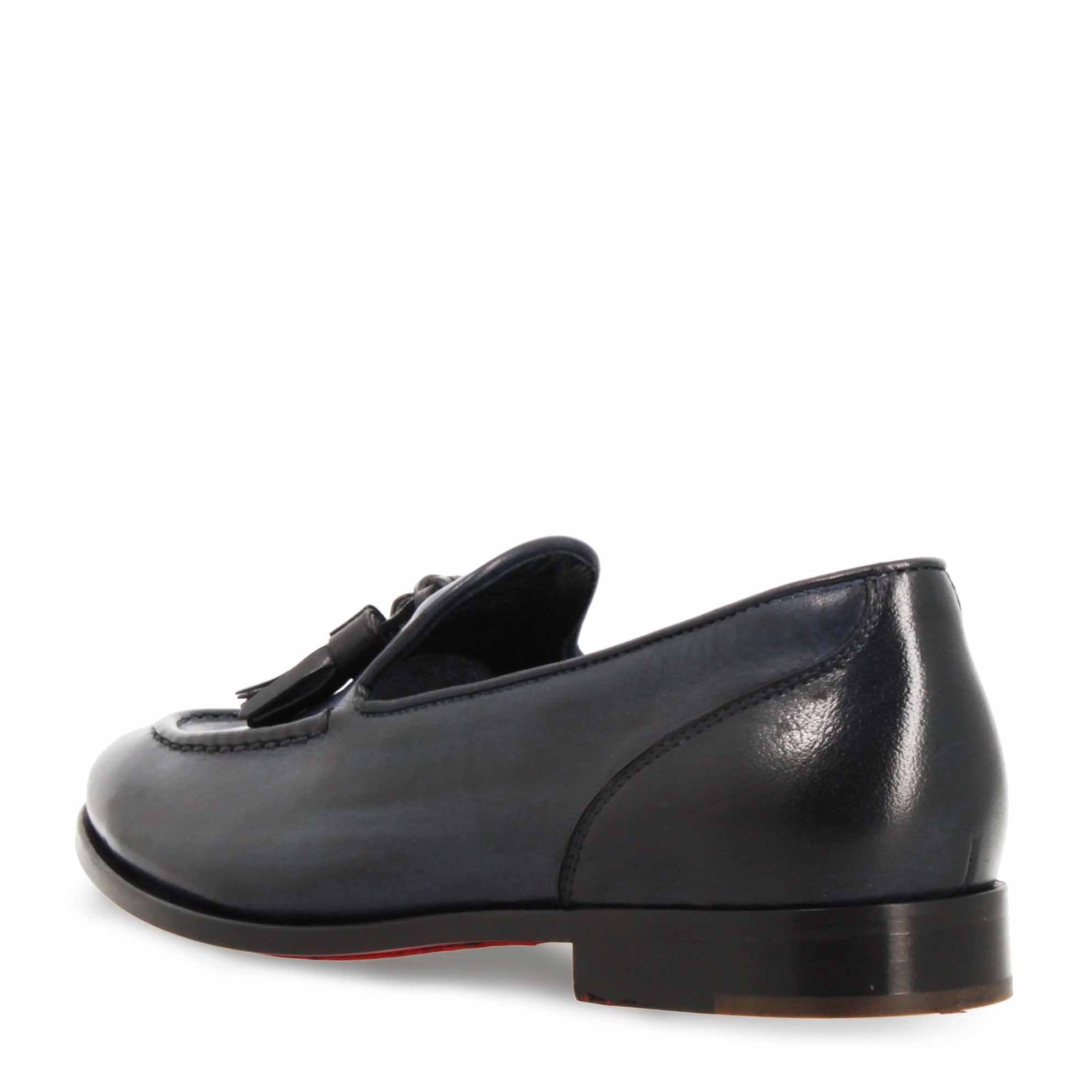 Leonardo Shoes Appia Blu mocassini donna pelle blu nappine