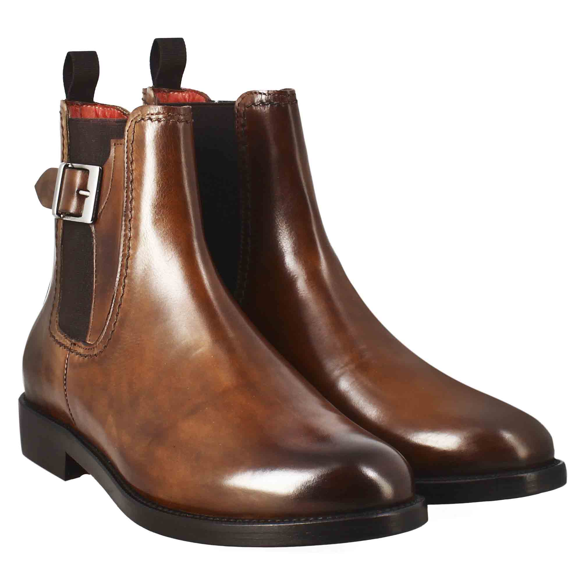 Leonardo Shoes Stivali Donna Pelle Marrone Chiaro Tacco Basso