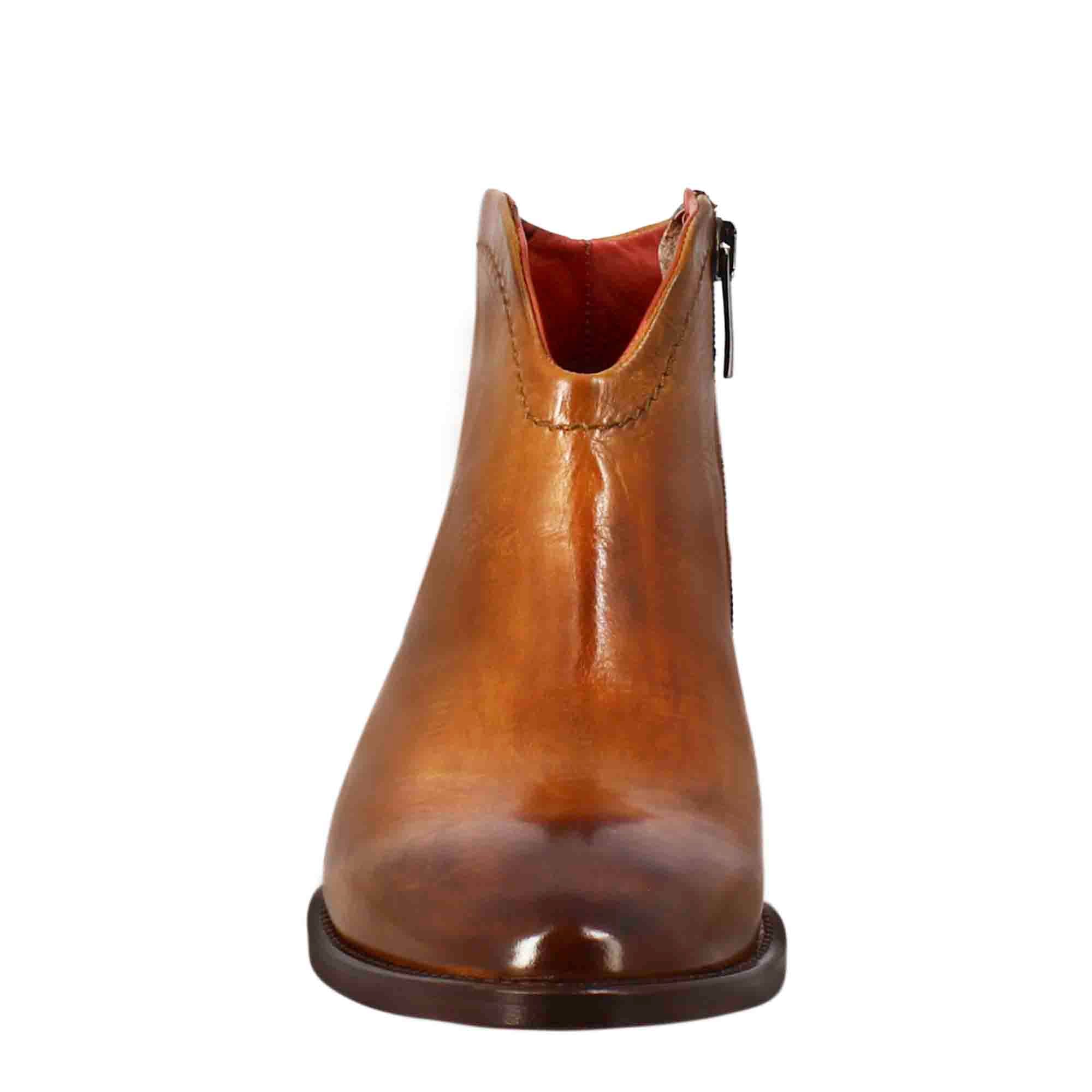 Leonardo Shoes Stivali Donna stivaletto marrone chiaro tacco medio