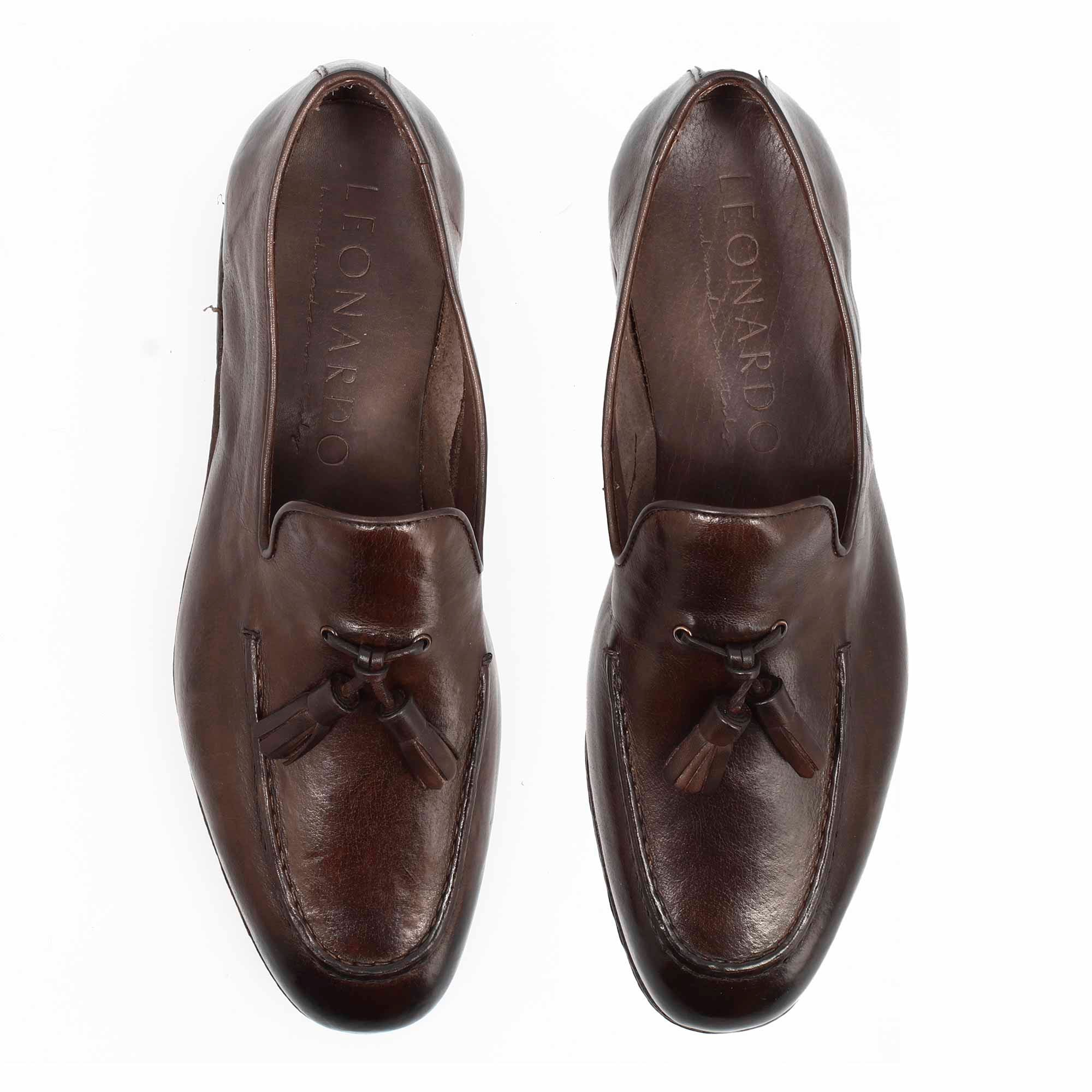 Leonardo Shoes Cavour Mocassino Uomo Pelle Marrone Scuro