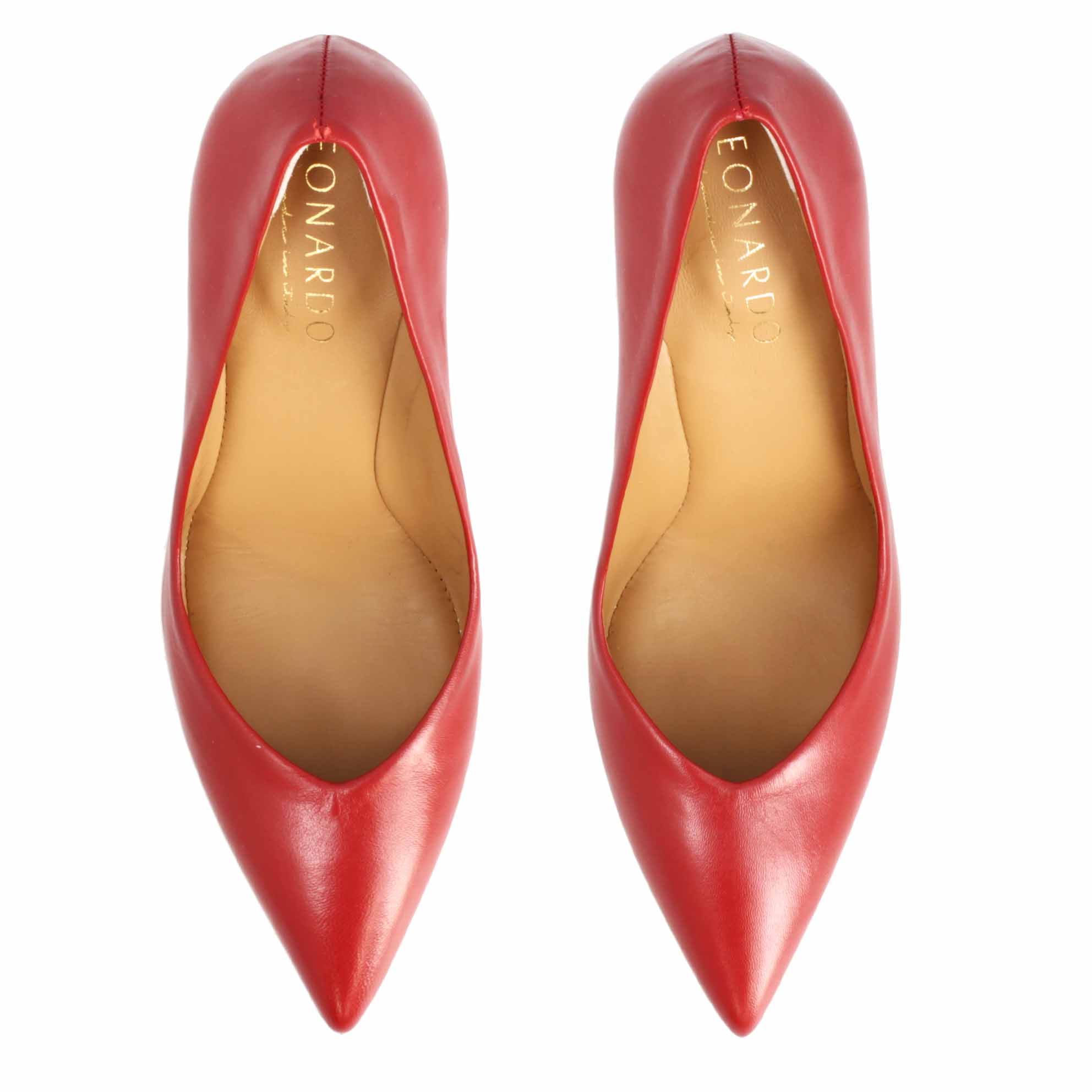 Leonardo Shoes BF-20 Décolleté Rosse Pelle Tacco 9 cm Punta