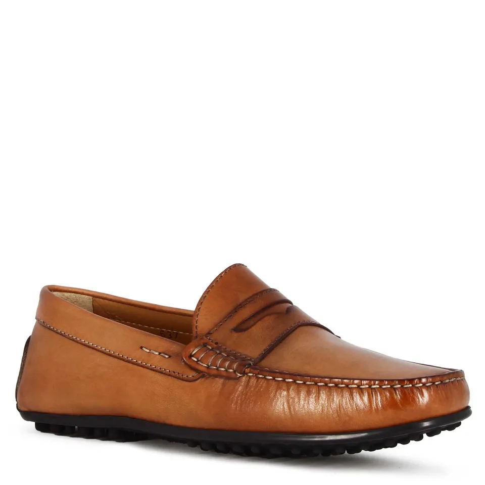 Leonardo Shoes Mocassini Uomo Pelle Marrone Suola Gomma Casual