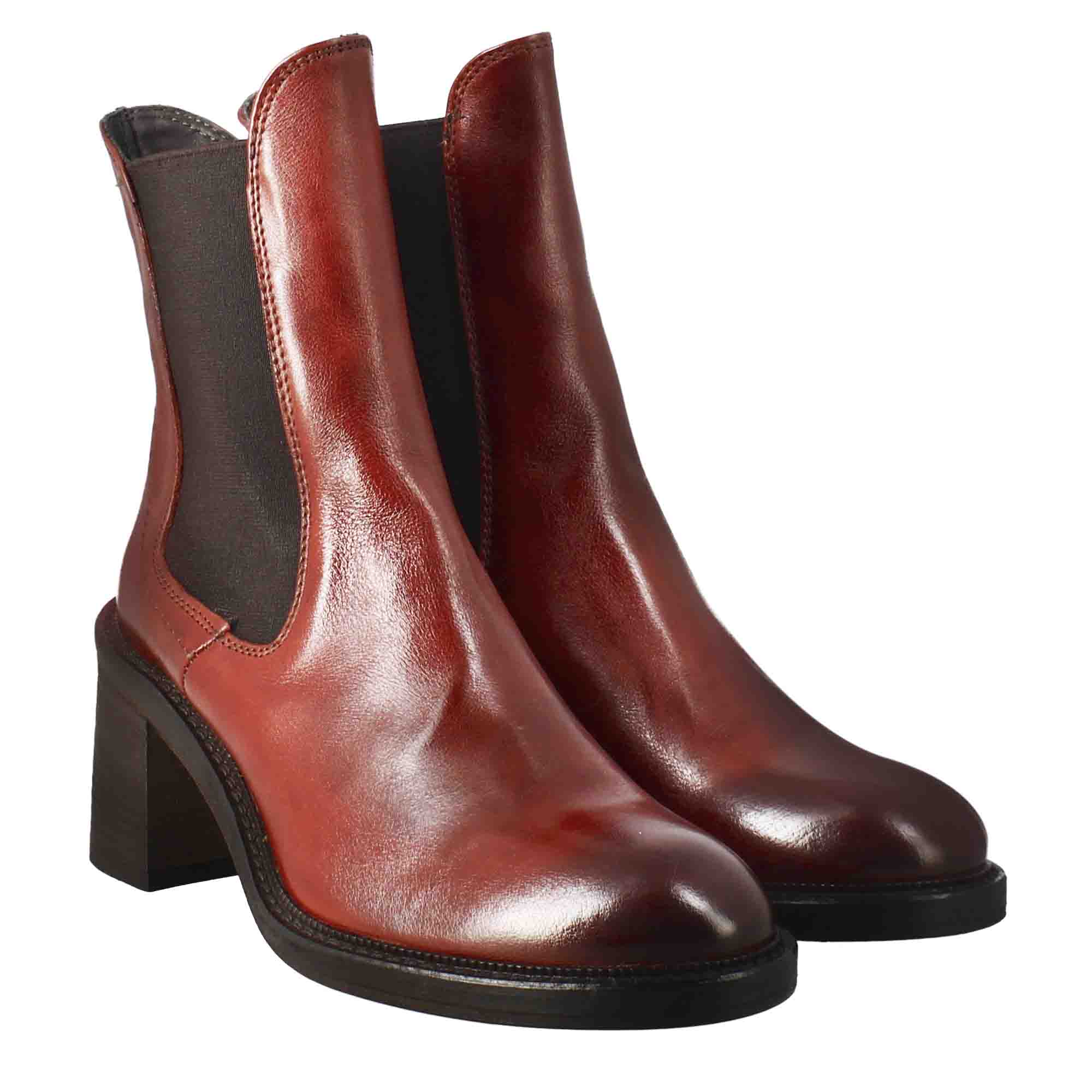Leonardo Chelsea stivaletto tacco pelle rosso donna vintage