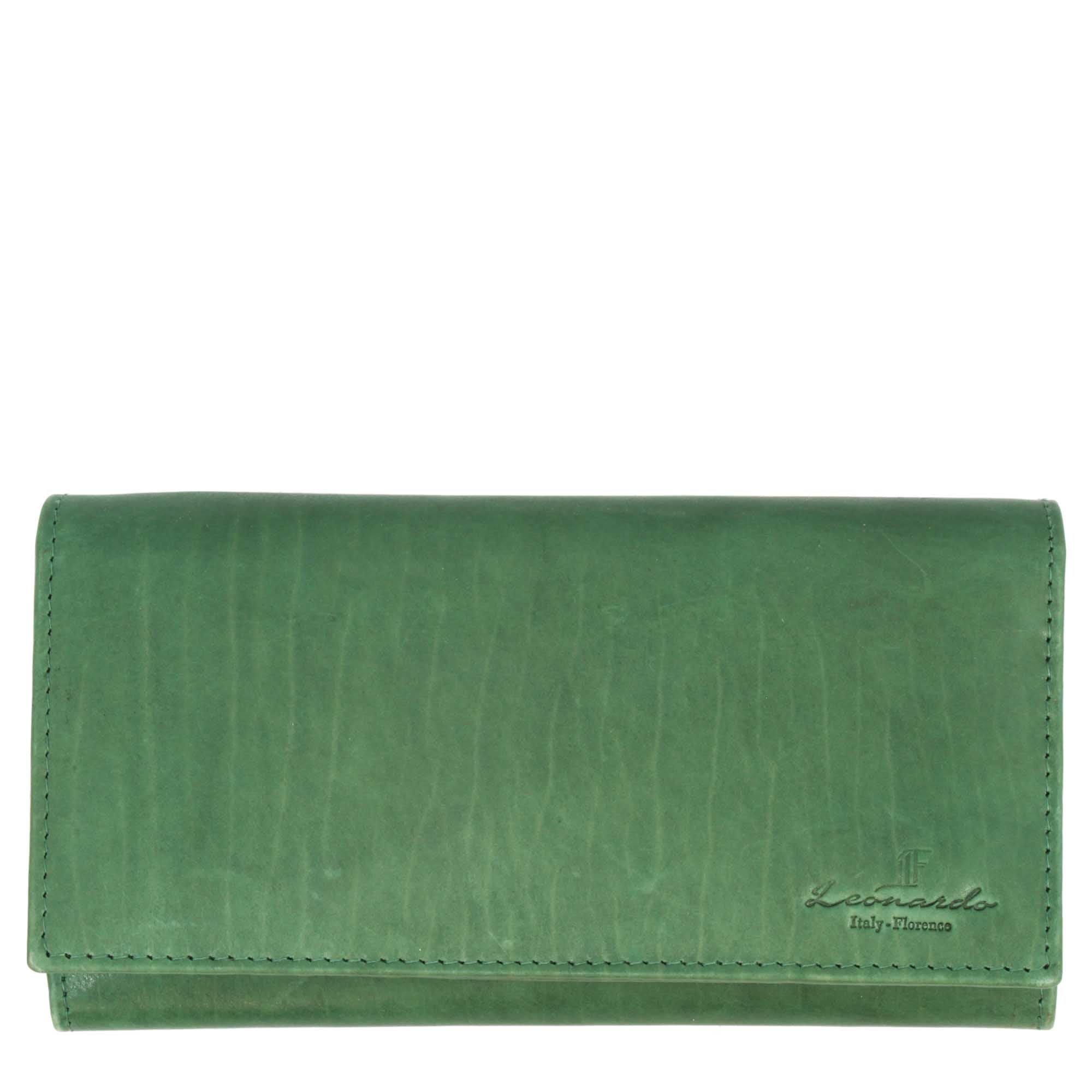 Leonardo Shoes Portafoglio Donna Verde Pelle Nappa Carte