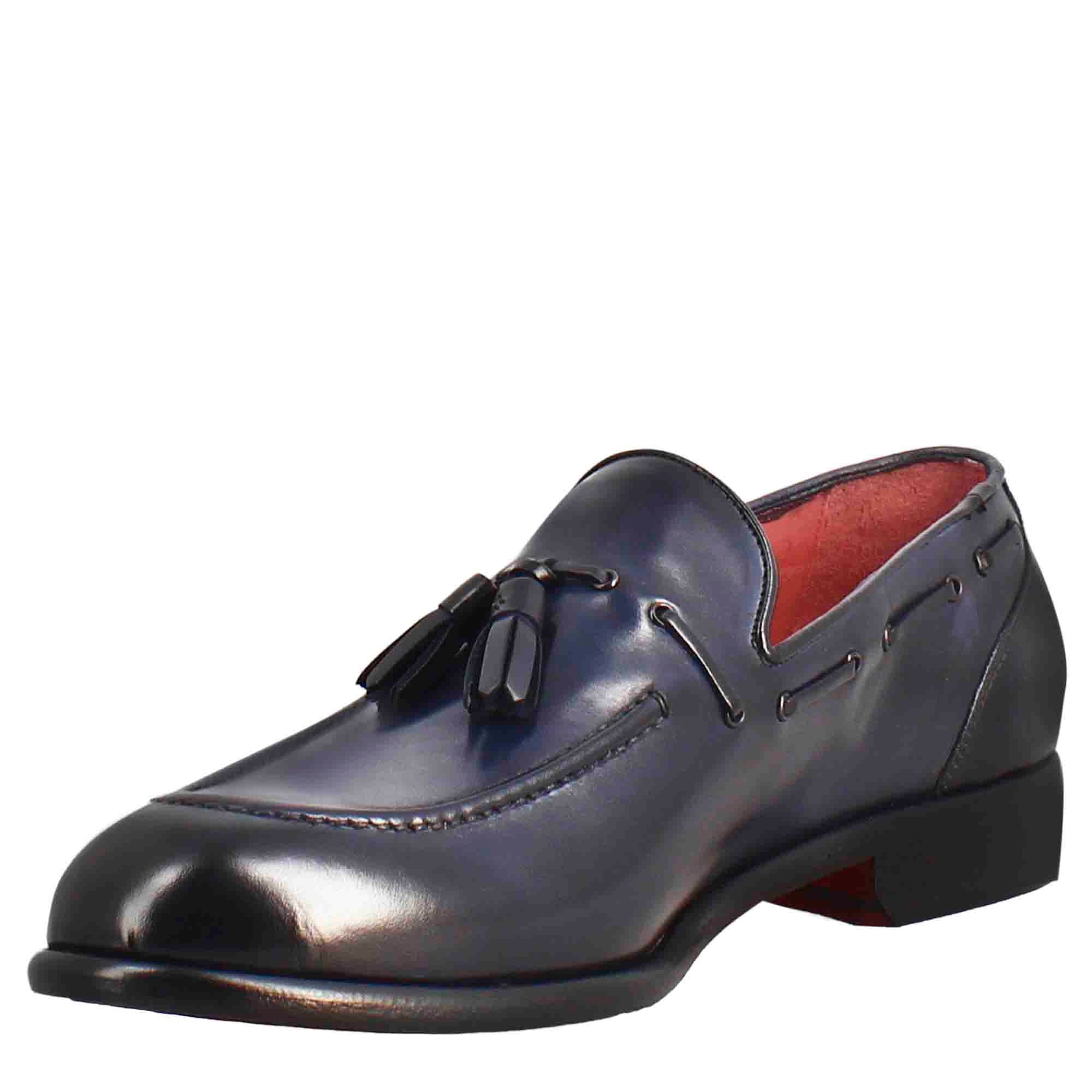 Leonardo Mocassini Uomo mocassino nappine pelle blu