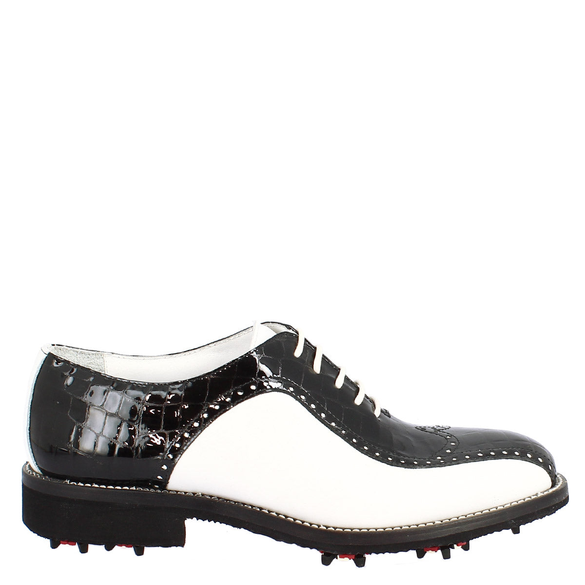 Leonardo Shoes Golf Scarpe da Golf Nero Bianco Cocco Pelle