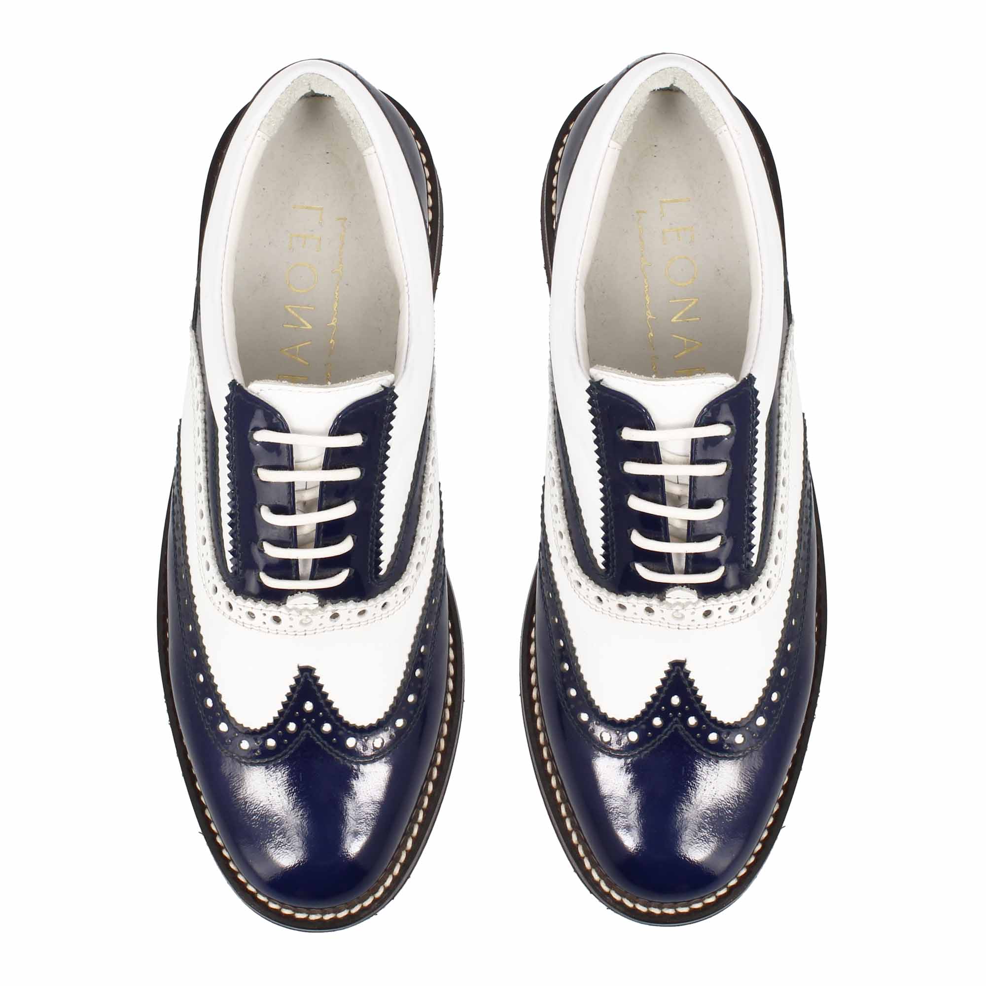 Leonardo Shoes Golf scarpe da golf bianco blu pelle pieno fiore