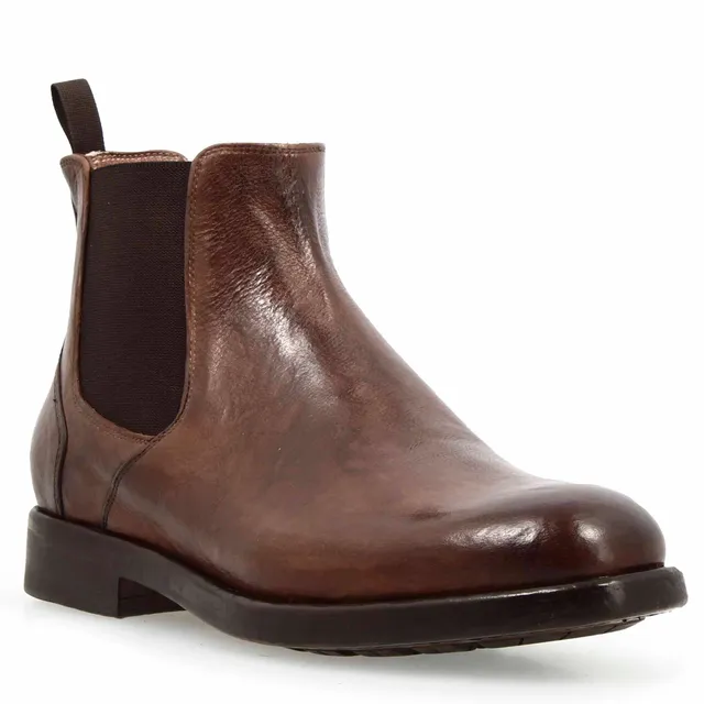 Leonardo Shoes Dante Stivaletti Chelsea Uomo Pelle Marrone Buffalo