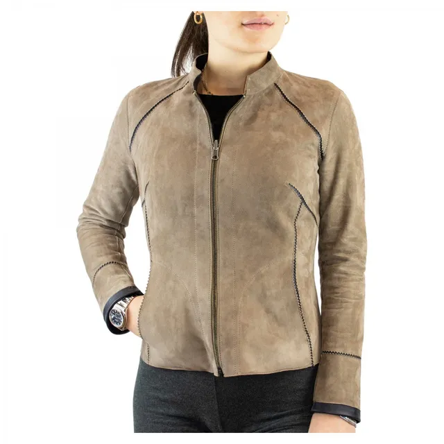 Leonardo Shoes Astrid giacca pelle donna reversibile taupe nera