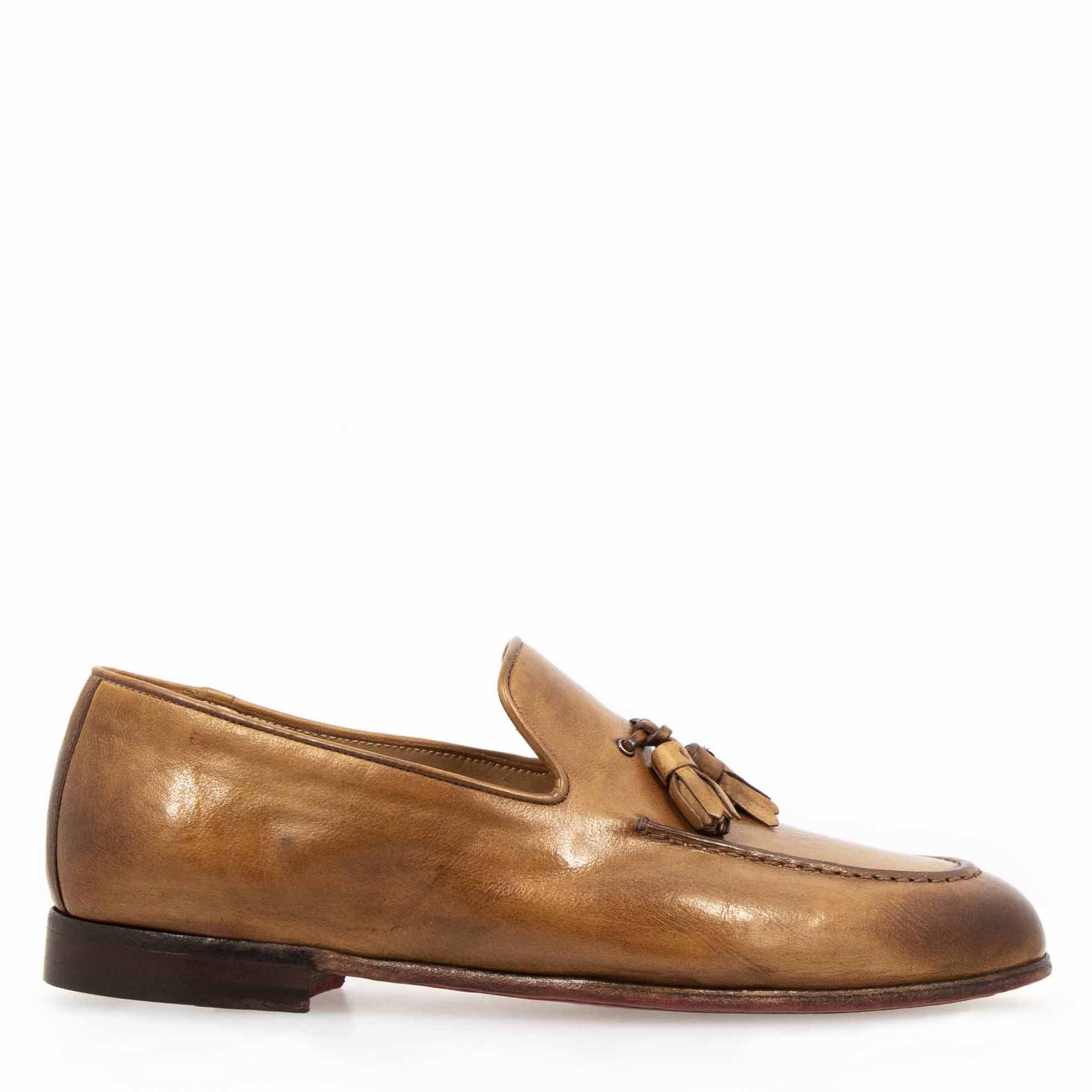 Leonardo Shoes Mocassini Uomo Cavour Buf Pelle Marrone