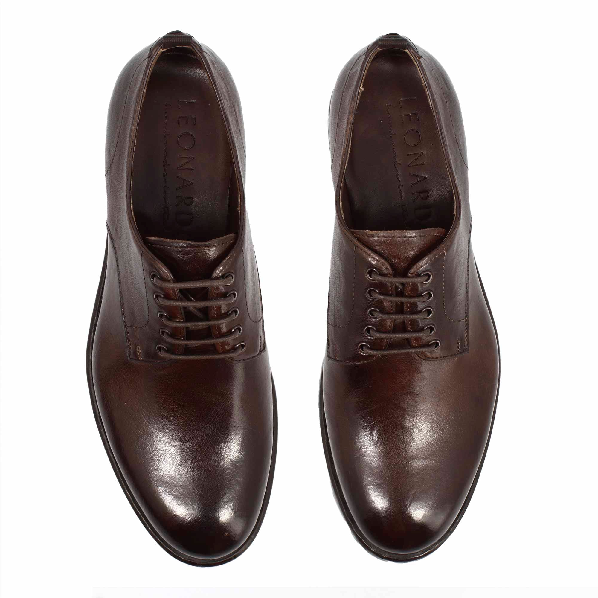 Leonardo Shoes Raffaello Derby Pelle Marrone Scuro