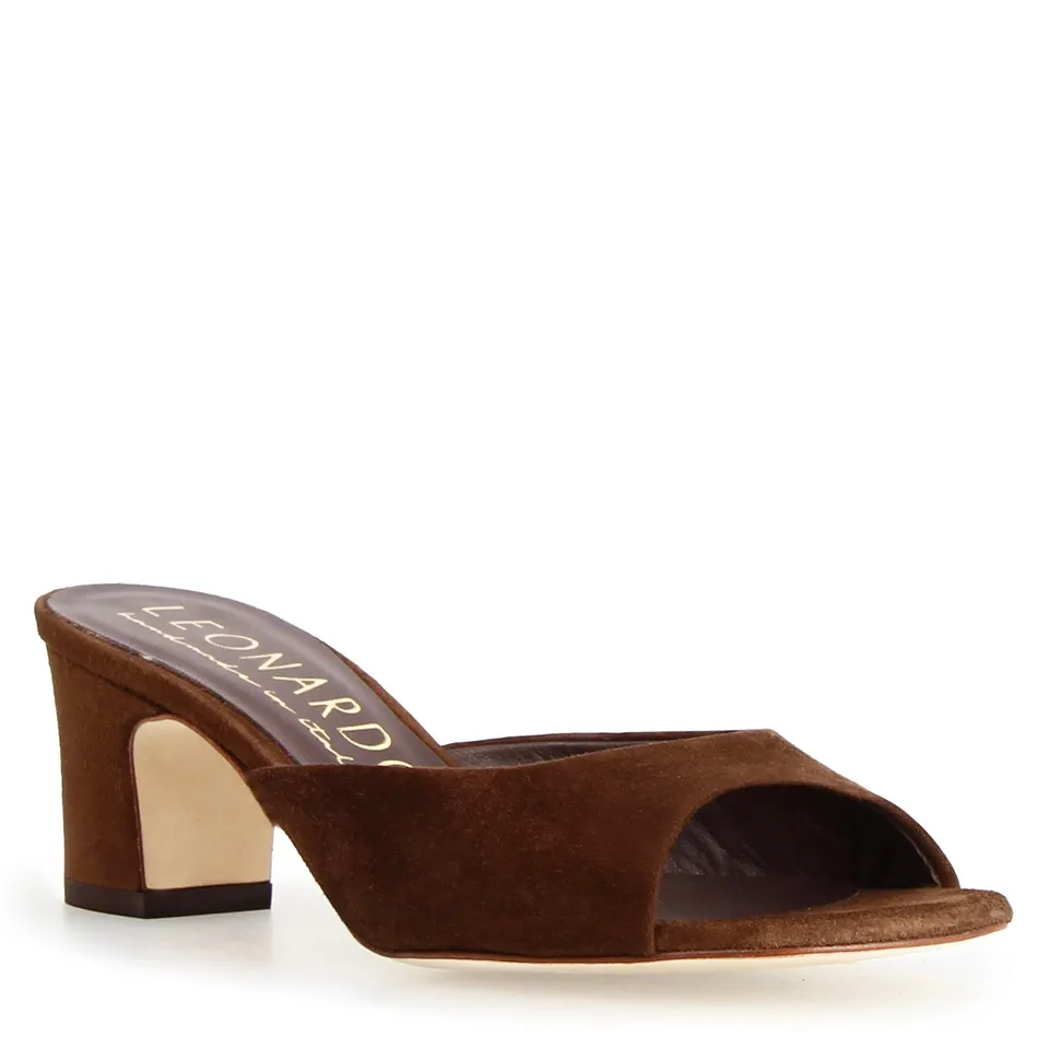 Leonardo Shoes Elena Mules Donna Camoscio Moro Punta Aperta