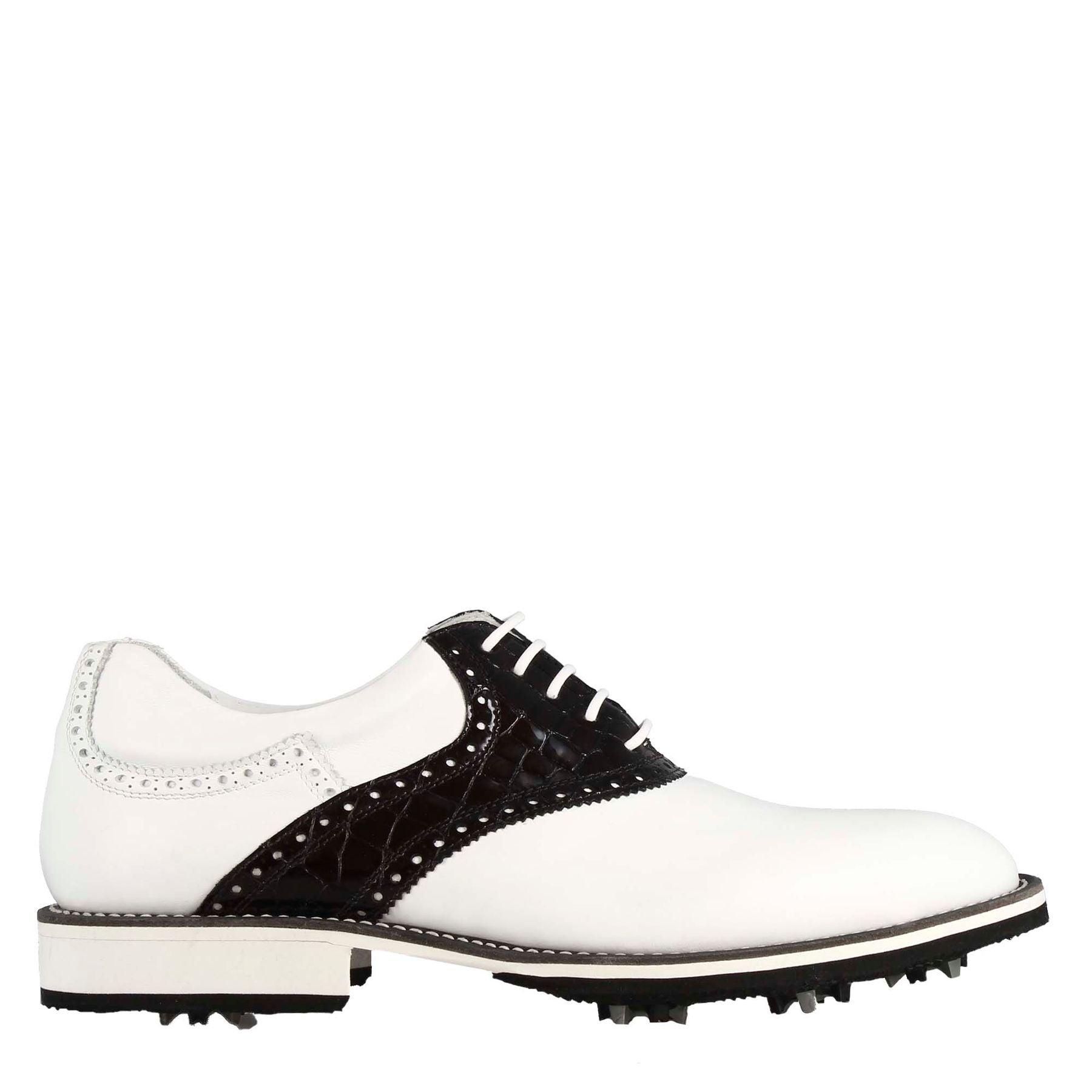 Leonardo Shoes Golf Calzature scarpe golf bianco nero pelle