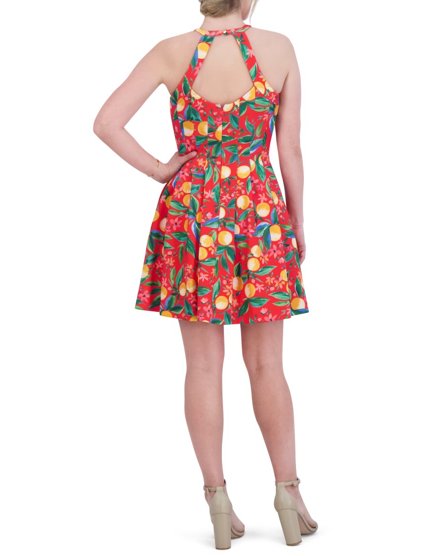 Vince Camuto Abito Corto Stampato Cut-Out Svasato