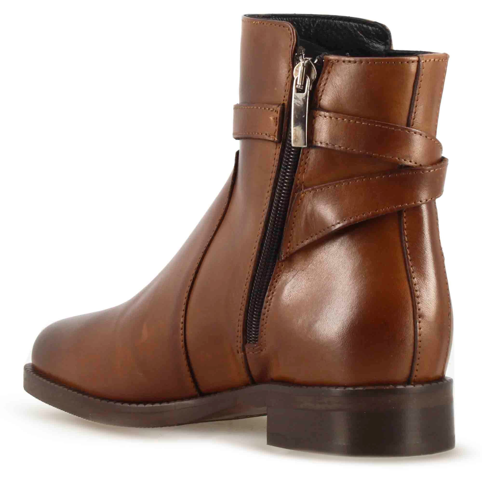 Leonardo Shoes Stivali Donna Stivaletto Pelle Marrone con Fibbia
