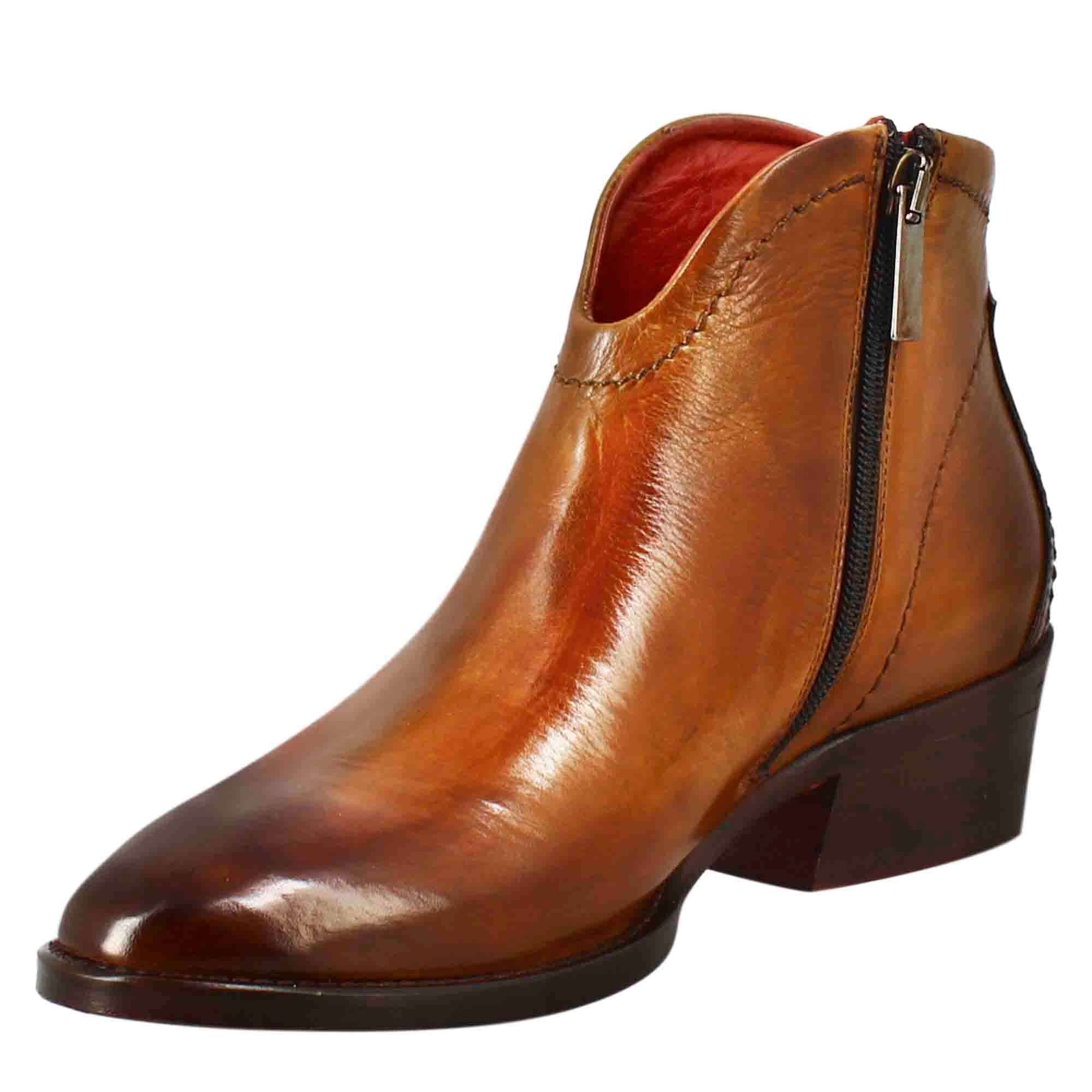 Leonardo Shoes Stivali Donna stivaletto marrone chiaro tacco medio