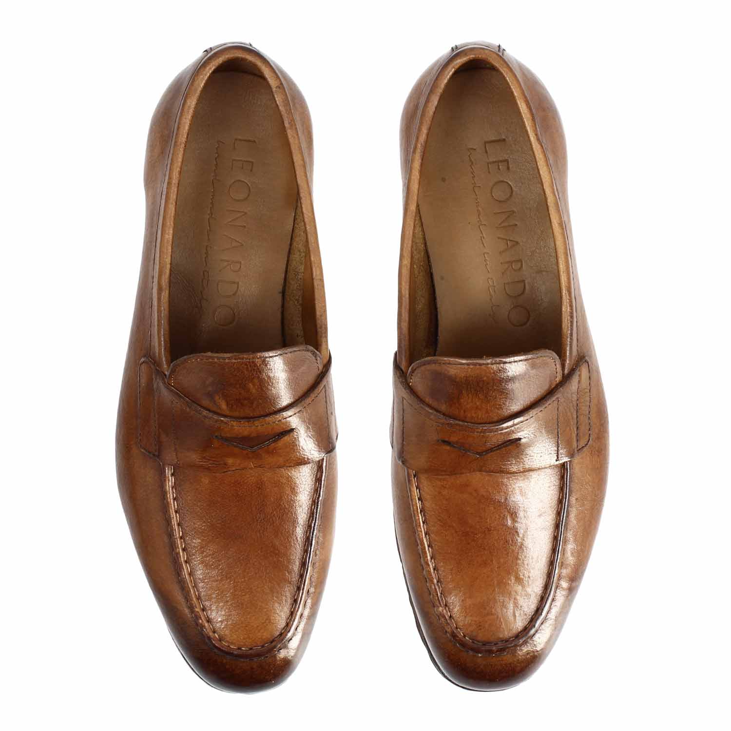Leonardo Shoes Navona Buf Marrone Mocassino Uomo Pelle