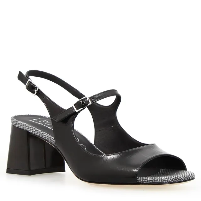 Leonardo Shoes Alba Sandalo Donna Vernice Nero 5,5