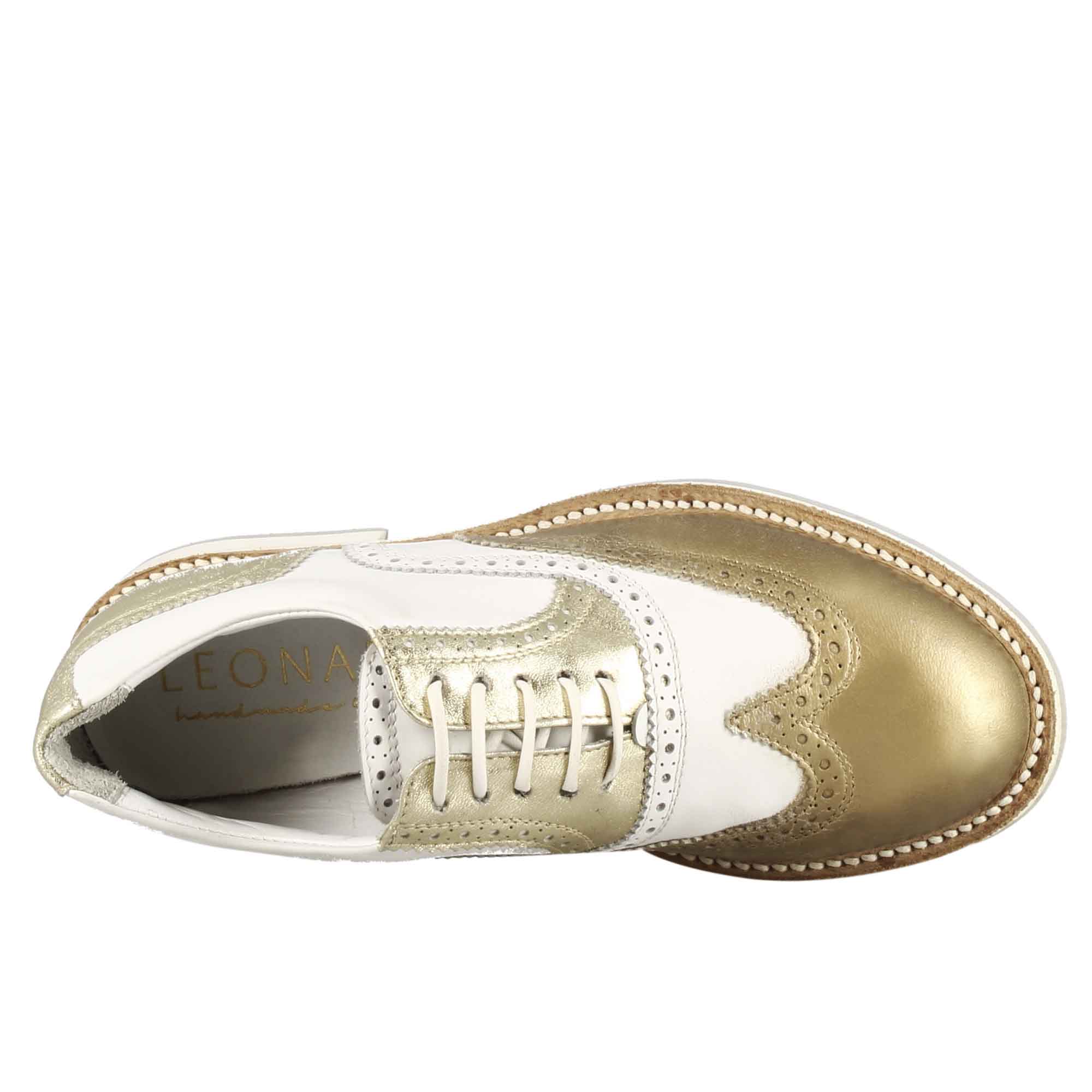 Leonardo Shoes Golf Scarpe da Golf Oro Bianco Pelle Dettagli Oro