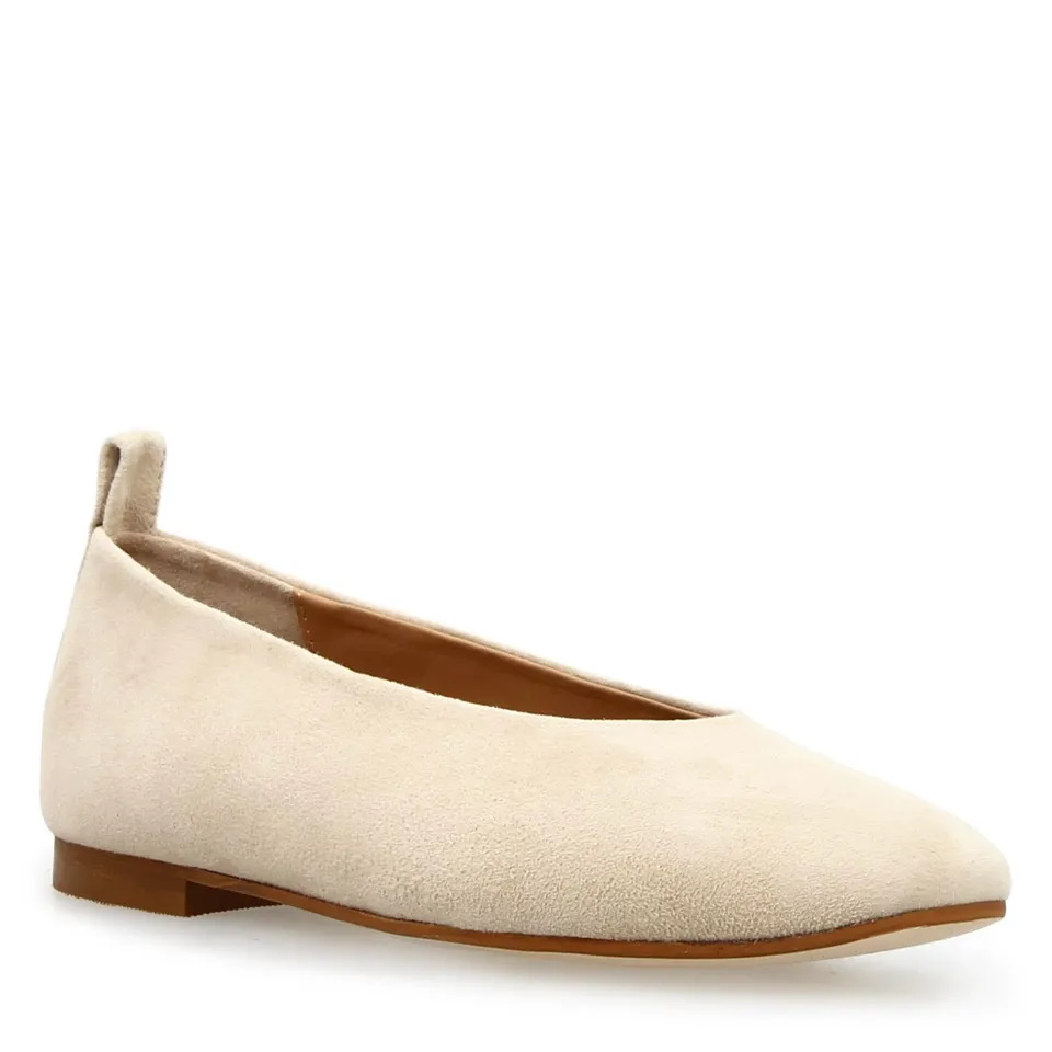 Leonardo Shoes Venere Beige Ballerine Donna Camoscio Punta Quadrata